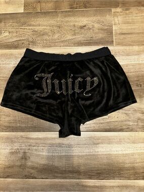 Juicy Couture Black Velour Lounge Shorts with Pink Label